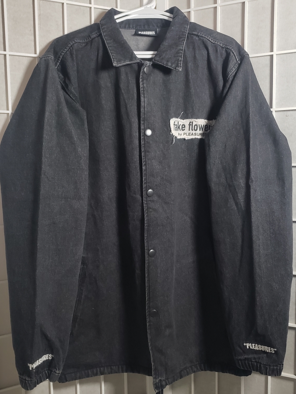 PLEASURES Black Long Denim Coach Jacket